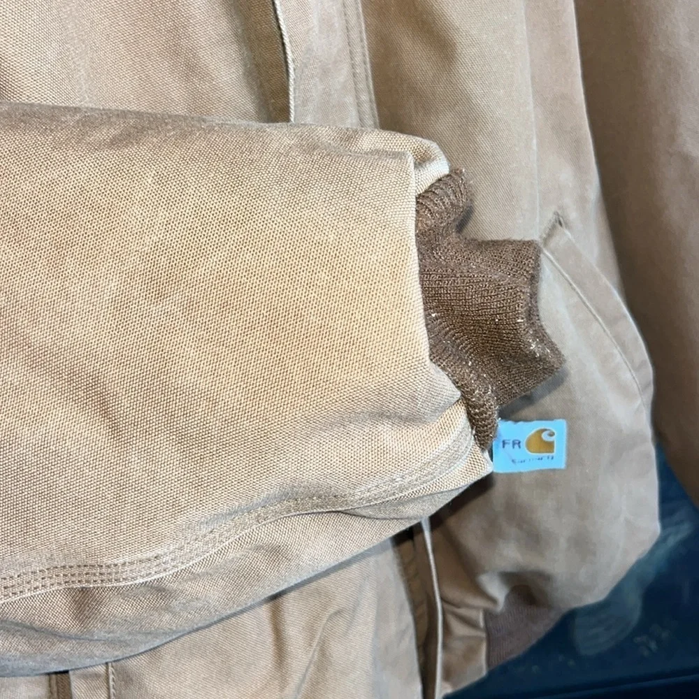 Carhartt tan flame retardant hooded work utility barn full zip jacket coat XXL